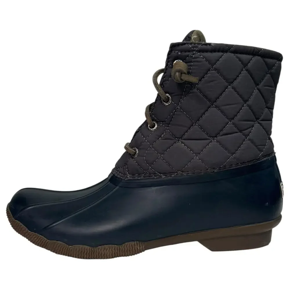 Sperry Saltwater Duck Boots Womens 9 Gray Navy Quilted Rubber Outdoor STS9327F